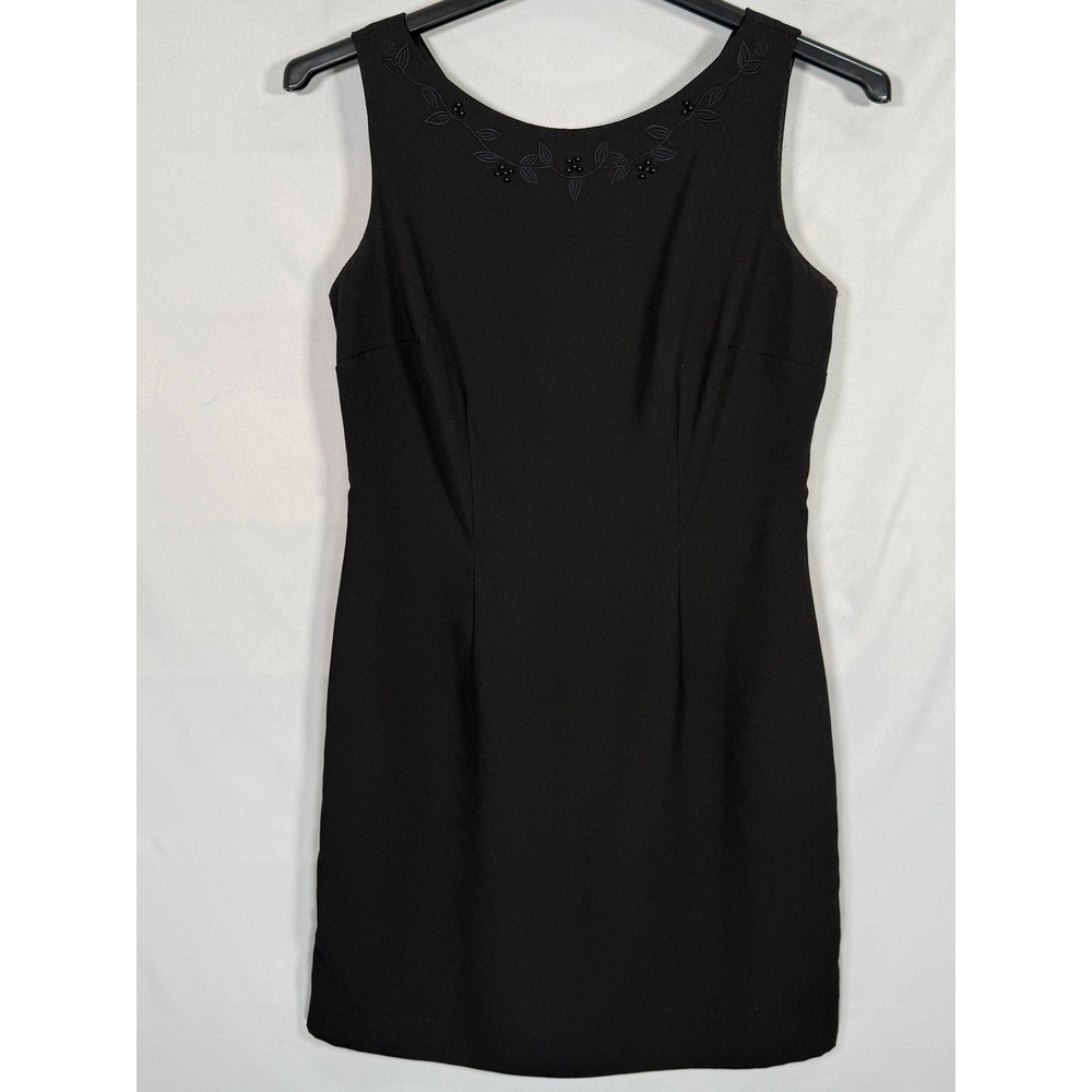 Dawn Joy Vintage Black Sleeveless Embroidered Beaded Shift Dress 11500 Size 9/10